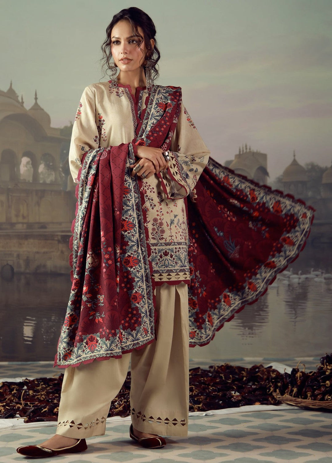 Sahar Unstitched Printed Viscose 3 Piece Suit Burgelune Winter Collection