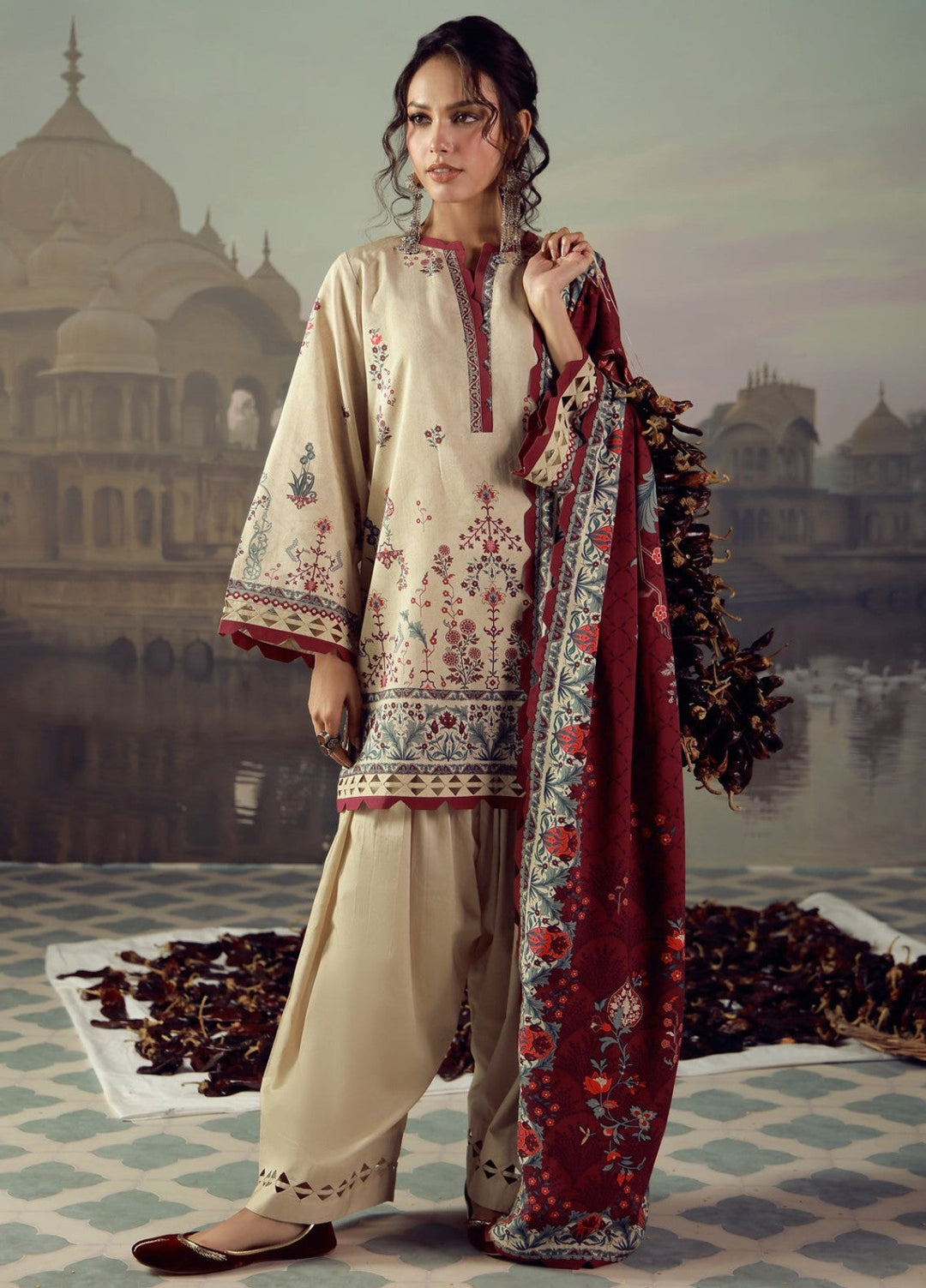Sahar Unstitched Printed Viscose 3 Piece Suit Burgelune Winter Collection