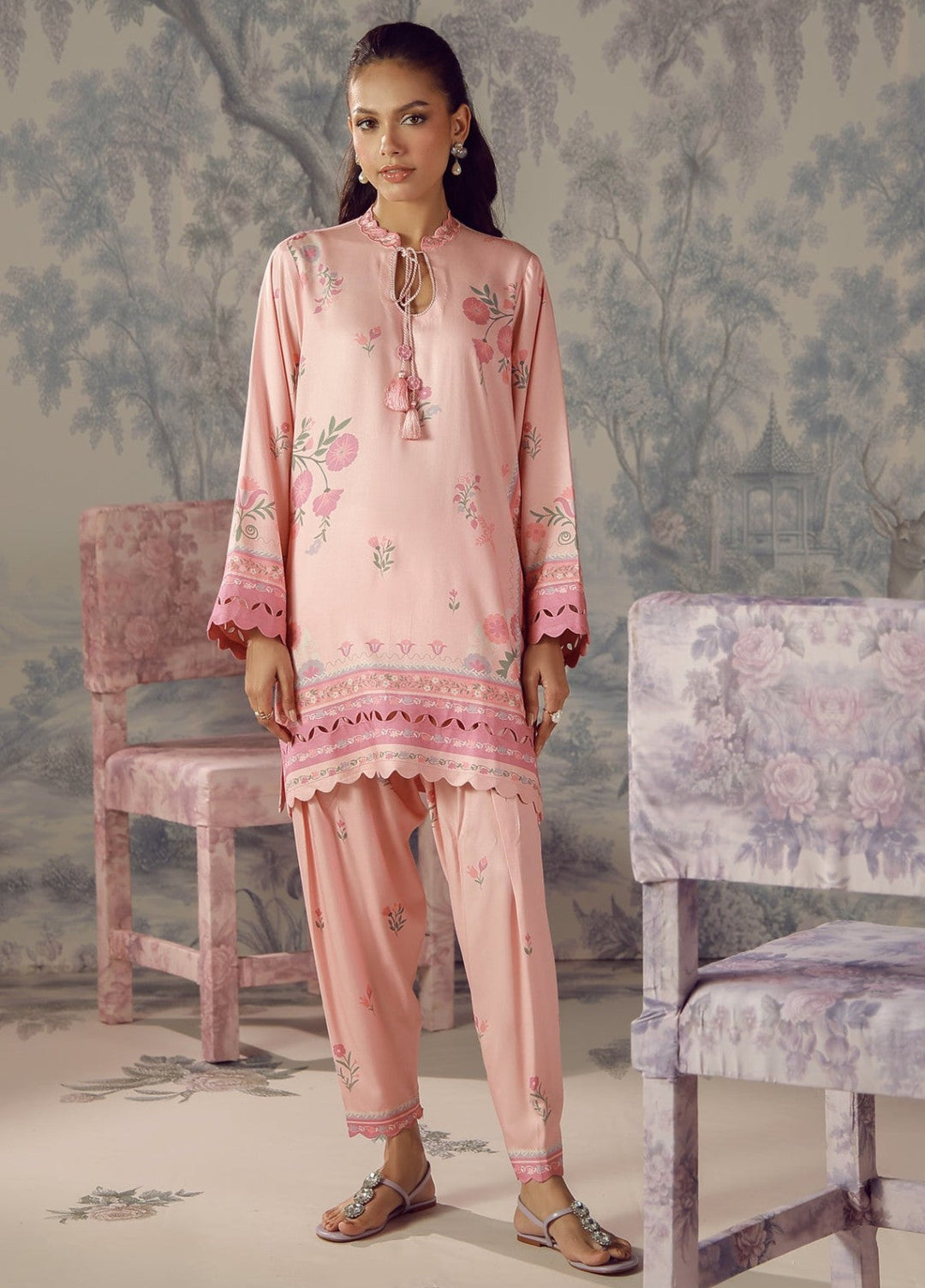 Sahar Unstitched Printed Marina Twill 2 Piece Suit Blushing Petals Winter Collection