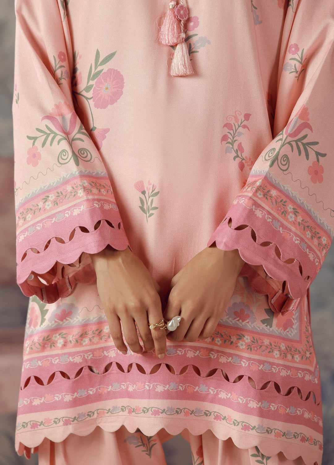 Sahar Unstitched Printed Marina Twill 2 Piece Suit Blushing Petals Winter Collection