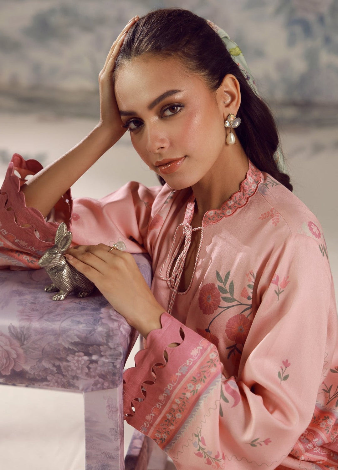 Sahar Unstitched Printed Marina Twill 2 Piece Suit Blushing Petals Winter Collection