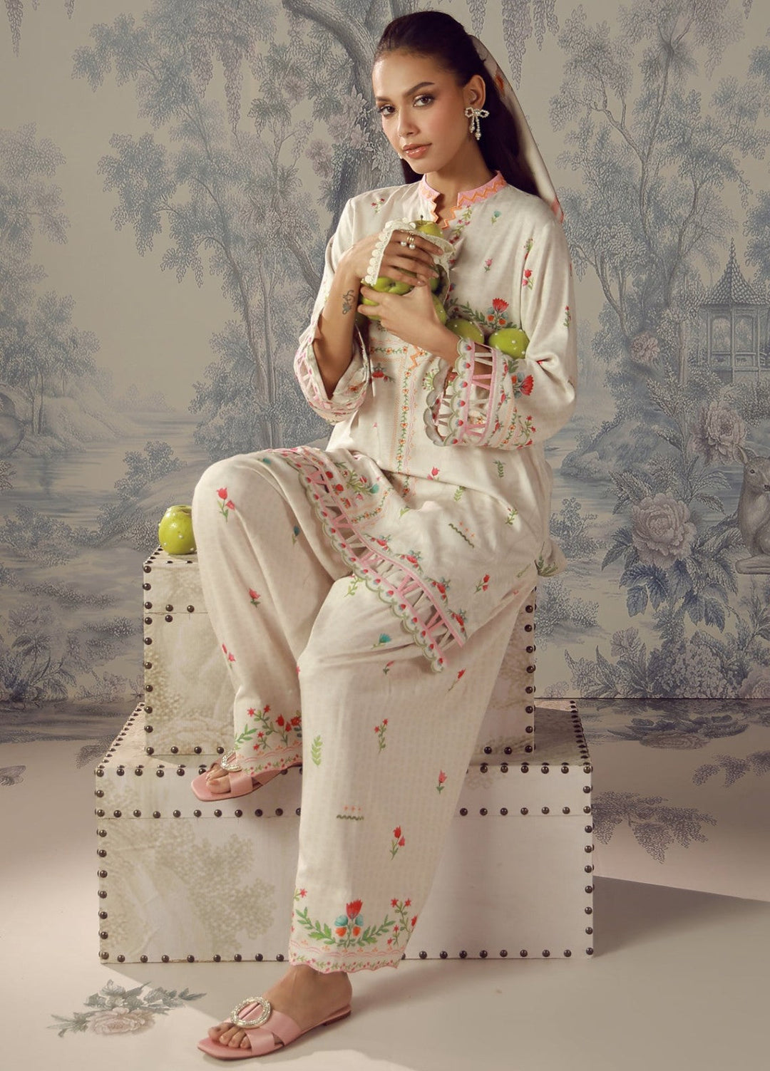 Sahar Unstitched Printed Marina Twill 2 Piece Suit Pastel Lattice Winter Collection