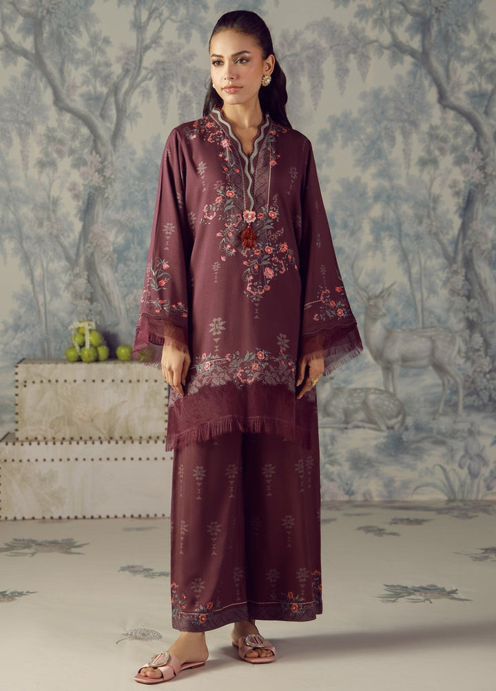 Sahar Unstitched Printed Marina Twill 2 Piece Suit Plum Flourish Winter Collection