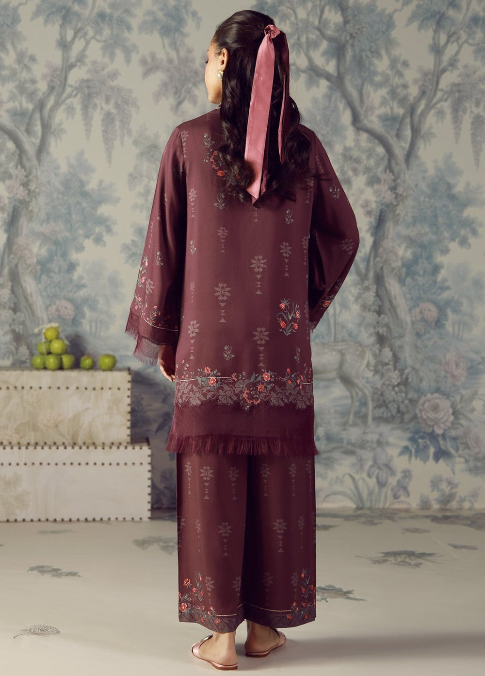 Sahar Unstitched Printed Marina Twill 2 Piece Suit Plum Flourish Winter Collection