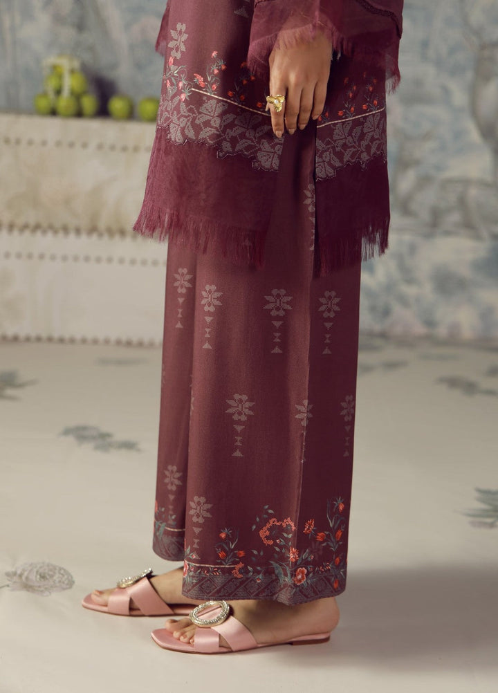 Sahar Unstitched Printed Marina Twill 2 Piece Suit Plum Flourish Winter Collection