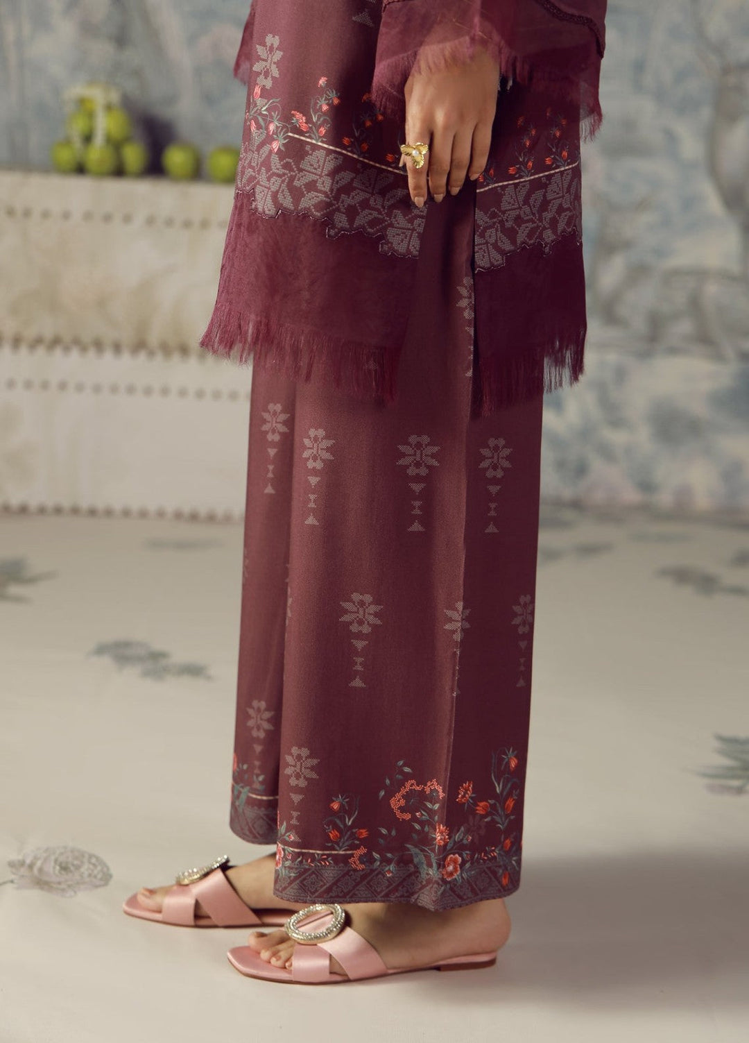 Sahar Unstitched Printed Marina Twill 2 Piece Suit Plum Flourish Winter Collection