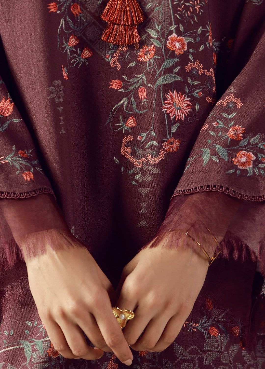 Sahar Unstitched Printed Marina Twill 2 Piece Suit Plum Flourish Winter Collection