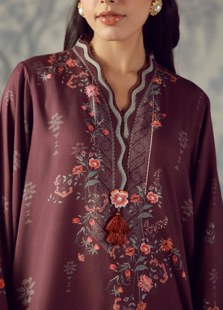 Sahar Unstitched Printed Marina Twill 2 Piece Suit Plum Flourish Winter Collection