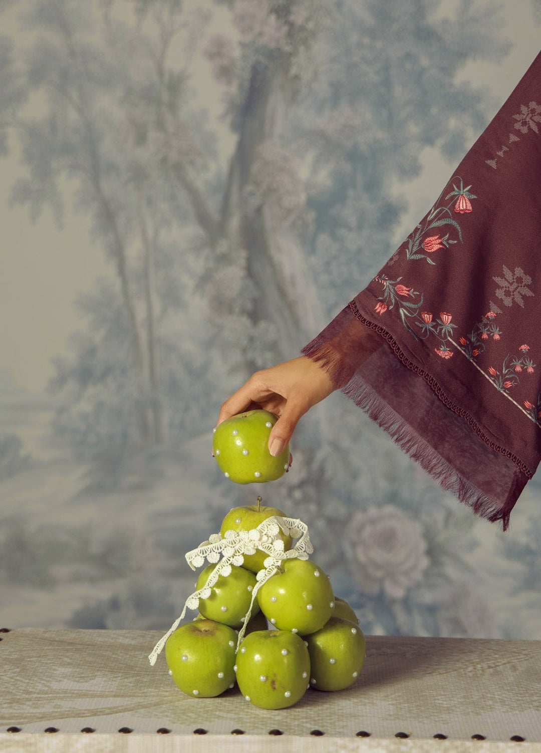Sahar Unstitched Printed Marina Twill 2 Piece Suit Plum Flourish Winter Collection