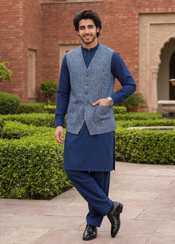 TGM Mens RTW Textured Blended Cotton 3 Piece Suit Sterling Bluecrest Festive Collection