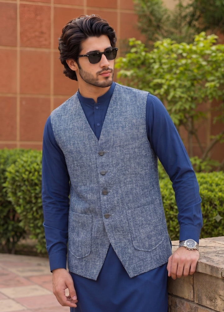 TGM Mens RTW Textured Blended Cotton 3 Piece Suit Sterling Bluecrest Festive Collection
