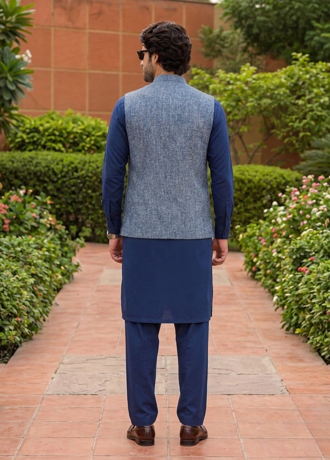 TGM Mens RTW Textured Blended Cotton 3 Piece Suit Sterling Bluecrest Festive Collection
