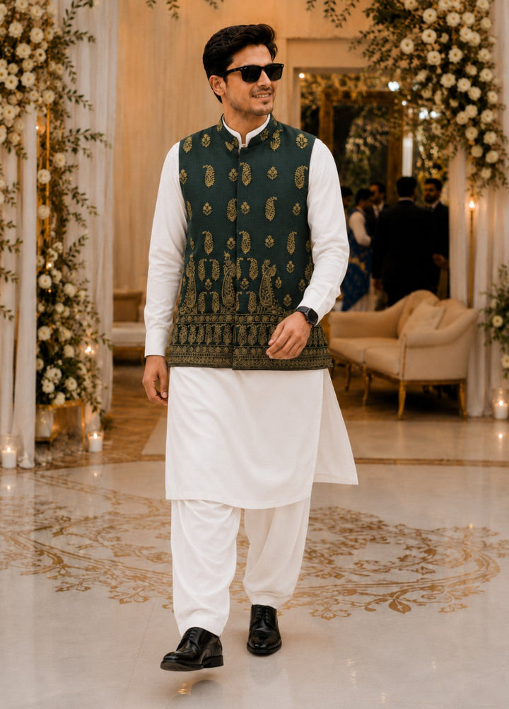 TGM Mens RTW Textured Blended Cotton 3 Piece Suit Artisan Sage Festive Collection