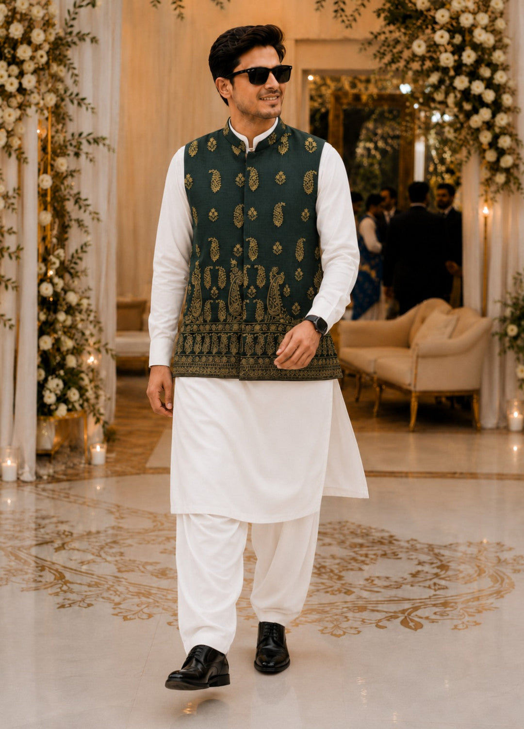 TGM Mens RTW Textured Blended Cotton 3 Piece Suit Artisan Sage Festive Collection