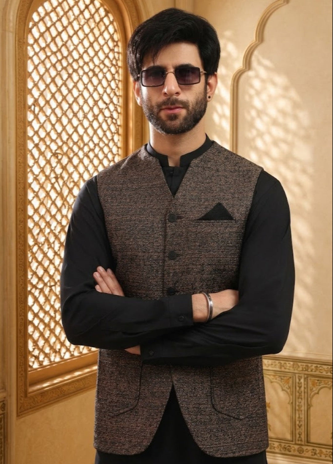 TGM Mens RTW Textured Blended Cotton 3 Piece Suit Meridian Comet Festive Collection
