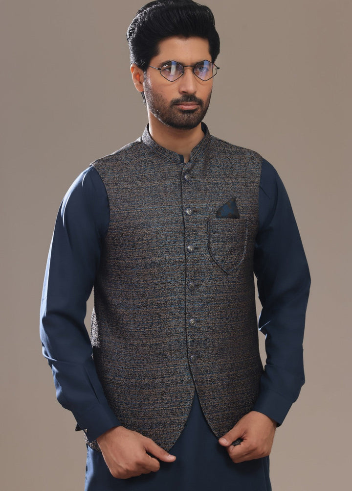 TGM Mens RTW Textured Blended Cotton 3 Piece Suit Meridian Ink Festive Collection