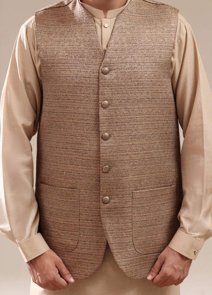 TGM Mens RTW Textured Blended Cotton 3 Piece Suit Meridian Beige Festive Collection