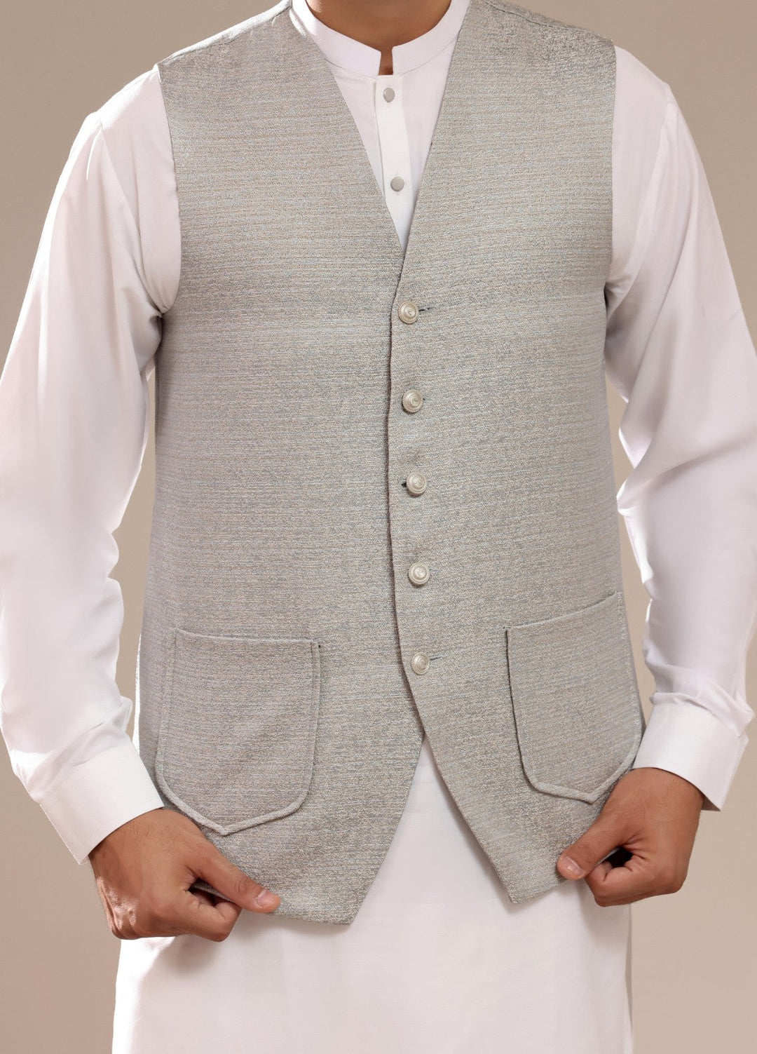TGM Mens RTW Textured Blended Cotton 3 Piece Suit Meridian Echo Festive Collection