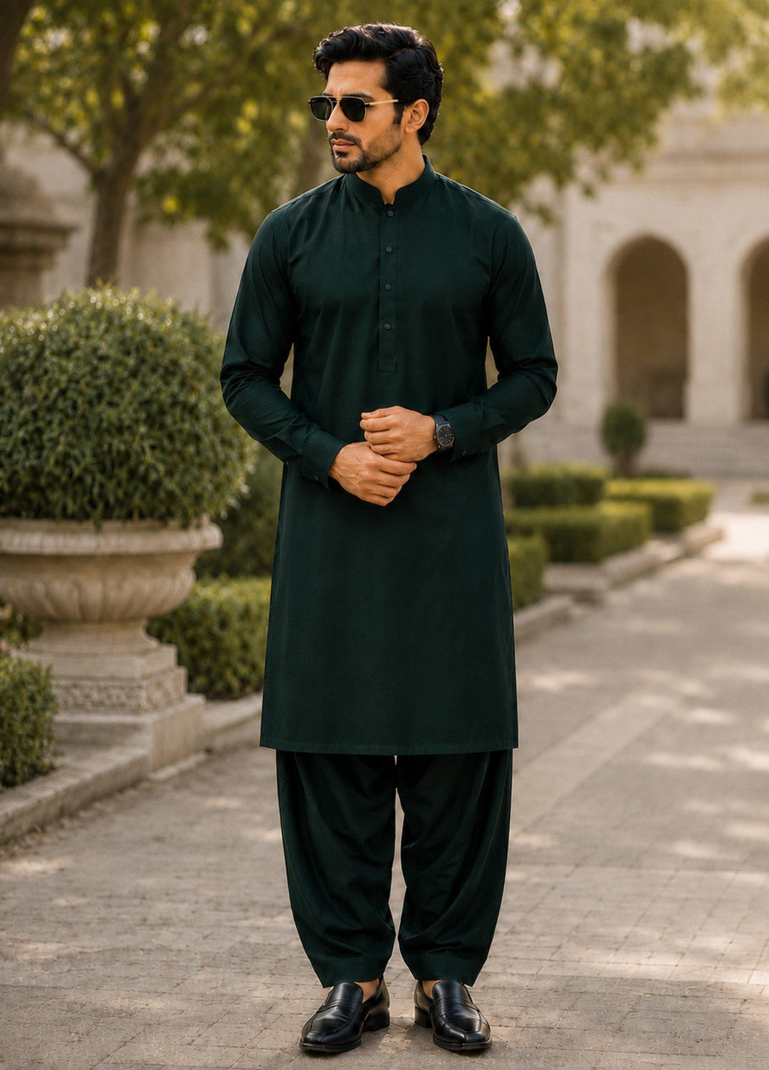 TGM Mens RTW Textured Blended Cotton 3 Piece Suit Sterling Jade Festive Collection