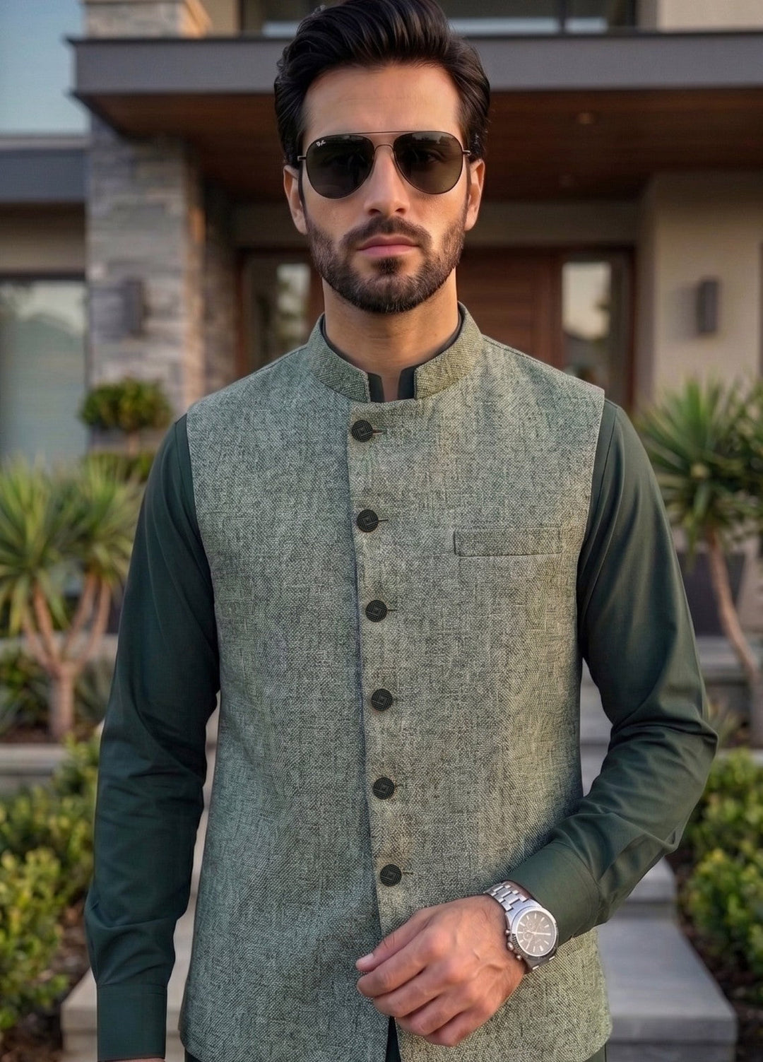TGM Mens RTW Textured Blended Cotton 3 Piece Suit Sterling Meadow Festive Collection