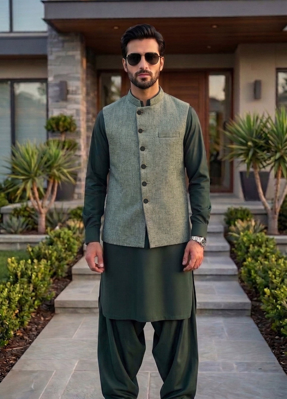 TGM Mens RTW Textured Blended Cotton 3 Piece Suit Sterling Meadow Festive Collection