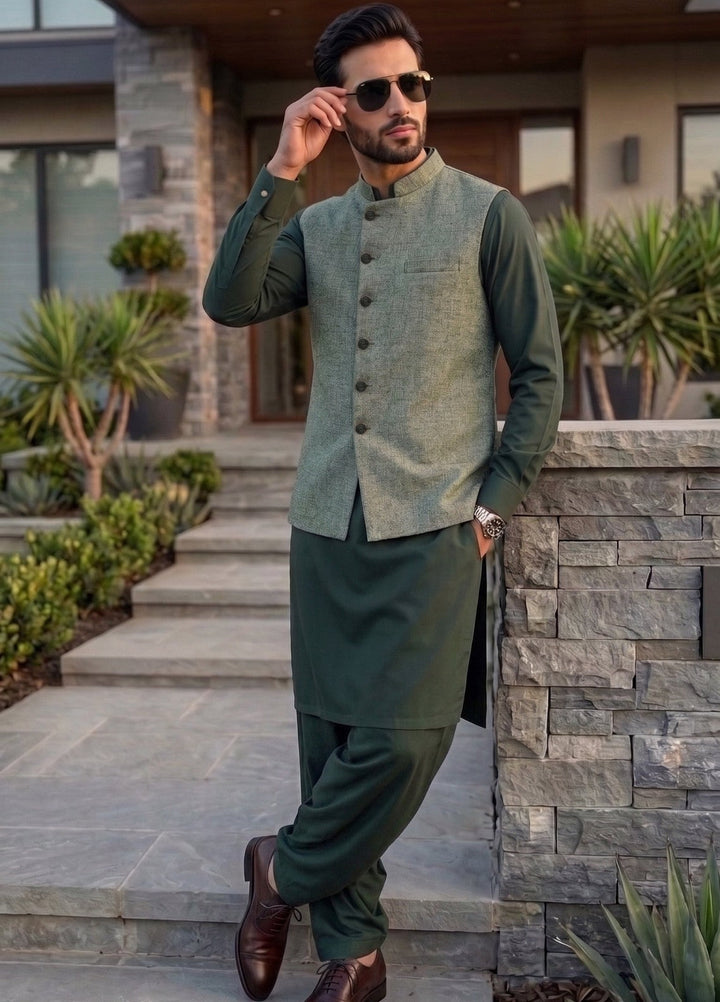 TGM Mens RTW Textured Blended Cotton 3 Piece Suit Sterling Meadow Festive Collection