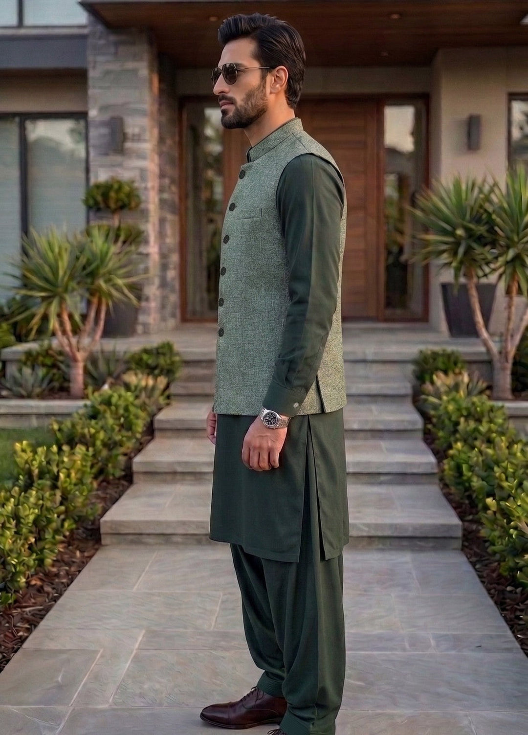 TGM Mens RTW Textured Blended Cotton 3 Piece Suit Sterling Meadow Festive Collection