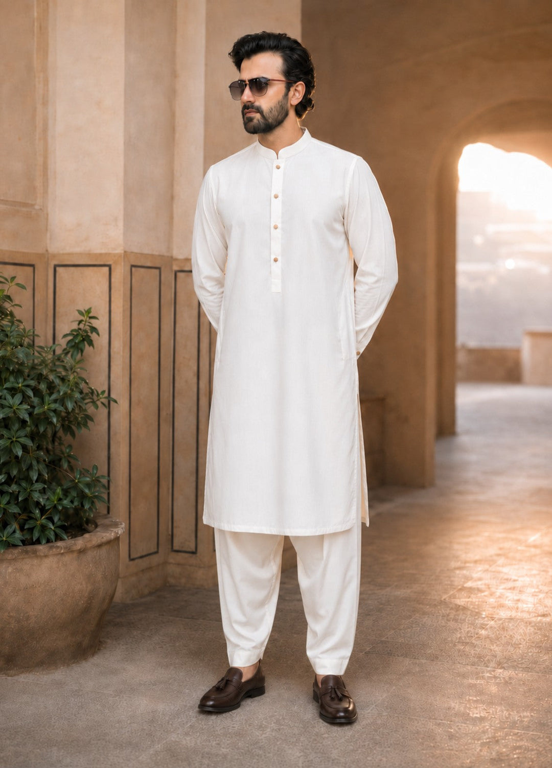 TGM Mens RTW Textured Blended Cotton 3 Piece Suit Sterling Mushroom Festive Collection