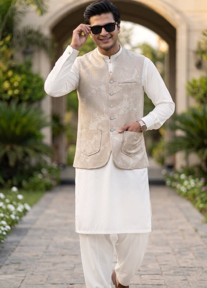 TGM Mens RTW Textured Blended Cotton 3 Piece Suit Sterling Mocha Festive Collection