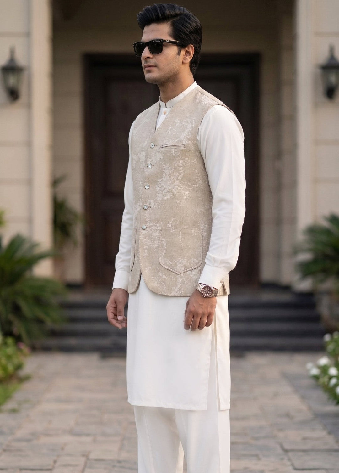 TGM Mens RTW Textured Blended Cotton 3 Piece Suit Sterling Mocha Festive Collection