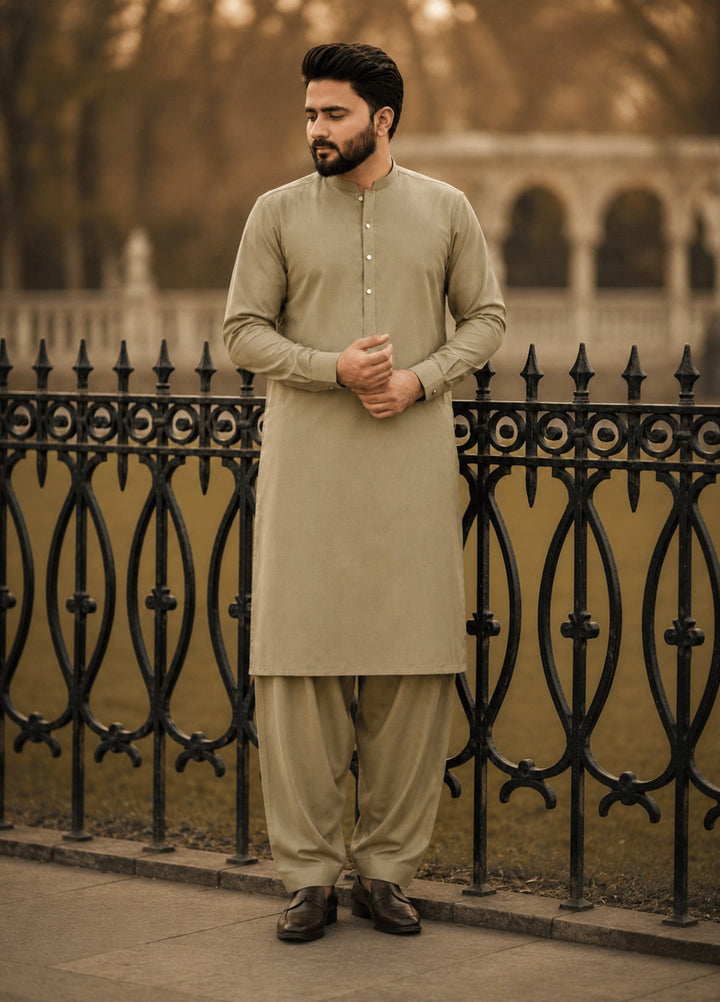 TGM Mens RTW Textured Blended Cotton 3 Piece Suit Sterling Almond Festive Collection