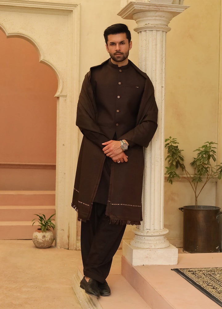 Mazham Mens Shawls Textured Wool 1 Piece Dark Chocolate Brown Winter Collection