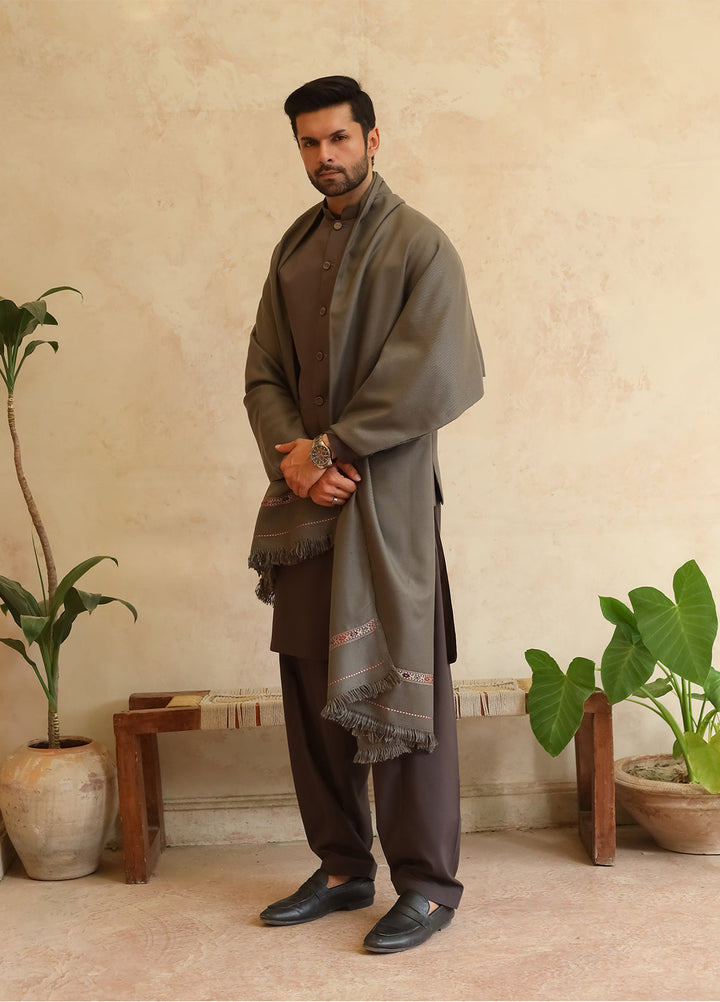 Mazham Mens Shawls Textured Acrylic 1 Piece Mushroom Grey Winter Collection
