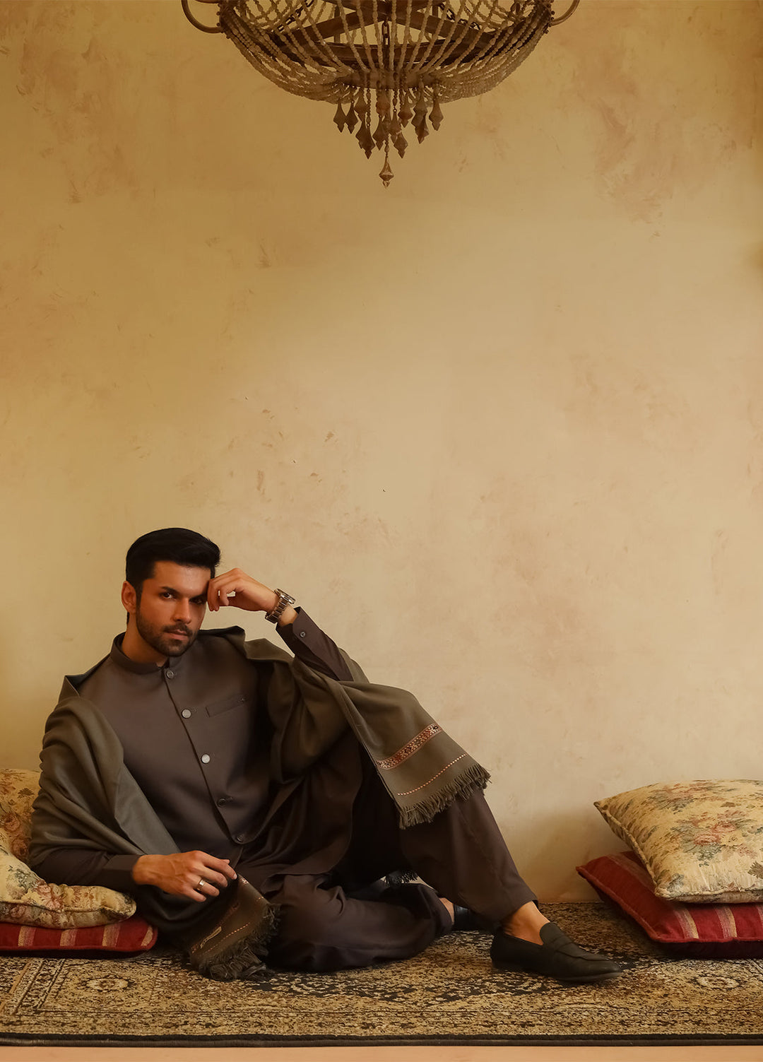 Mazham Mens Shawls Textured Acrylic 1 Piece Mushroom Grey Winter Collection