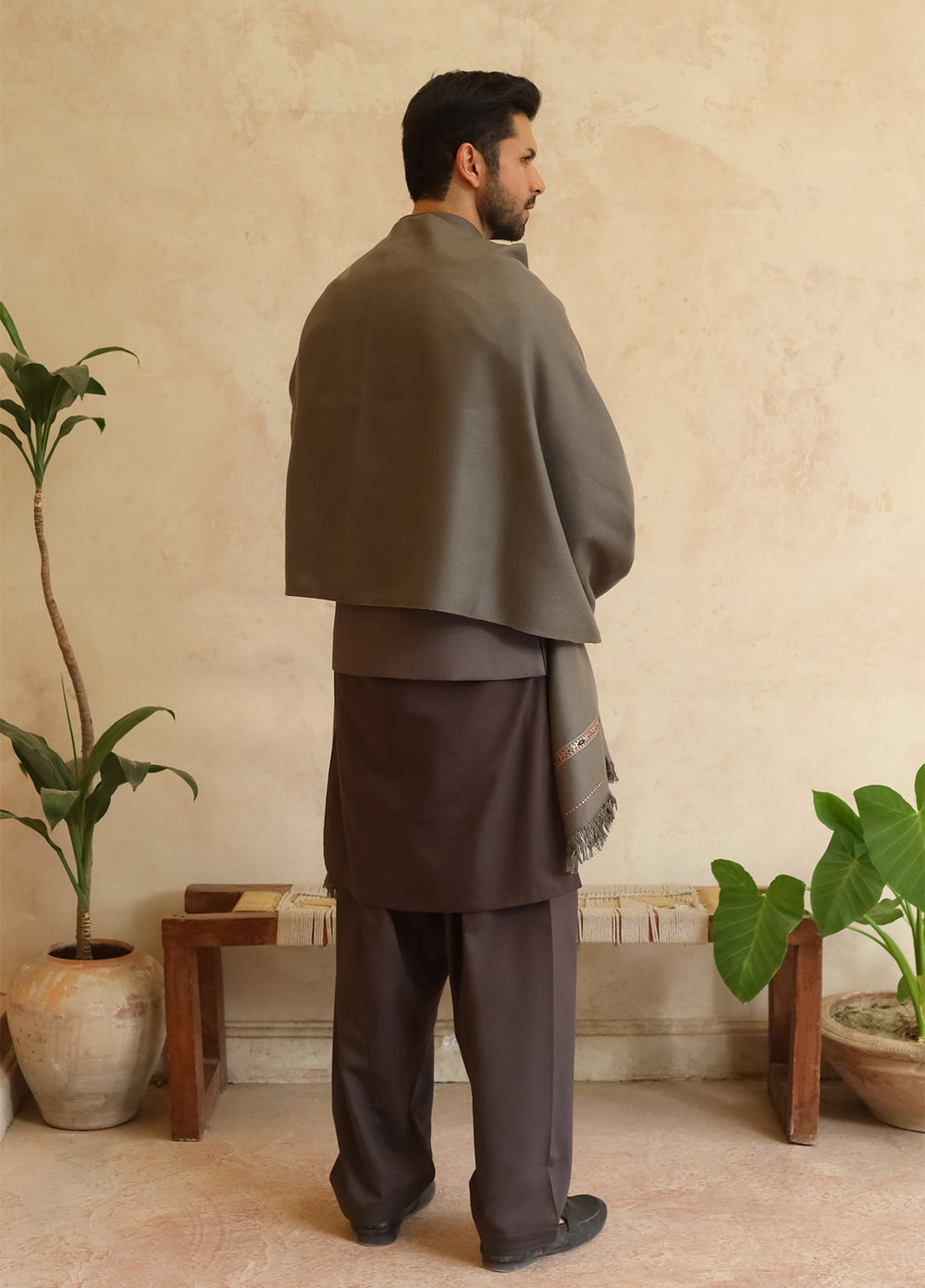 Mazham Mens Shawls Textured Acrylic 1 Piece Mushroom Grey Winter Collection