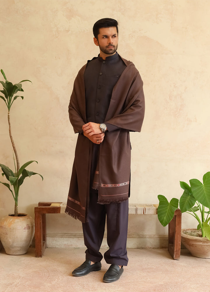 Mazham Mens Shawls Textured Acrylic 1 Piece Smoky Brown Winter Collection