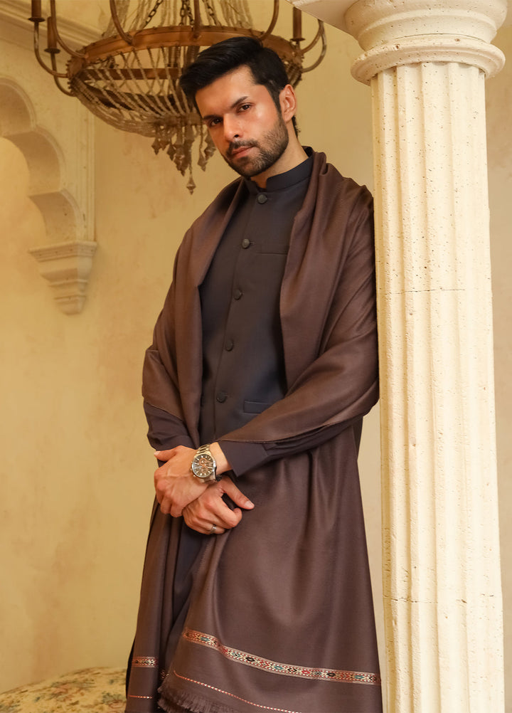 Mazham Mens Shawls Textured Acrylic 1 Piece Smoky Brown Winter Collection