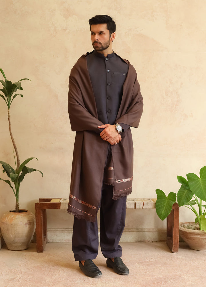 Mazham Mens Shawls Textured Acrylic 1 Piece Smoky Brown Winter Collection