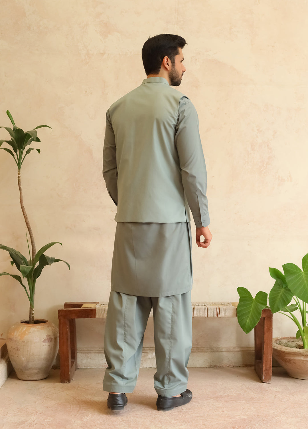 A-Line by Mazham RTW Solids Blended 3 Piece Suit Misty Green Winter Collection