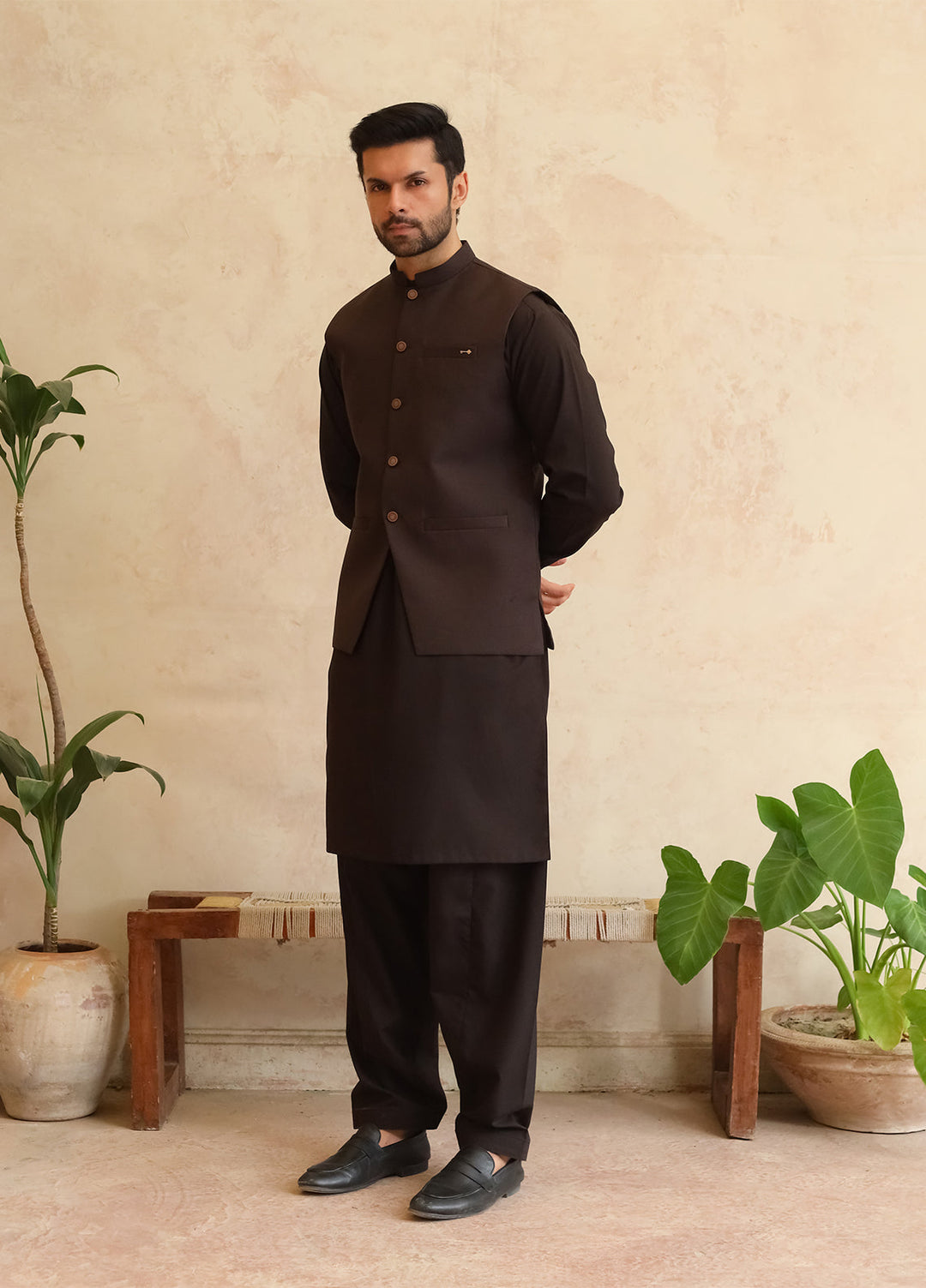 A-Line by Mazham RTW Solids Blended 3 Piece Suit Dark Espresso Brown Winter Collection