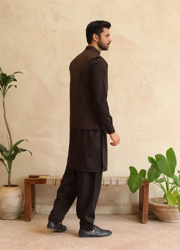 A-Line by Mazham RTW Solids Blended 3 Piece Suit Dark Espresso Brown Winter Collection