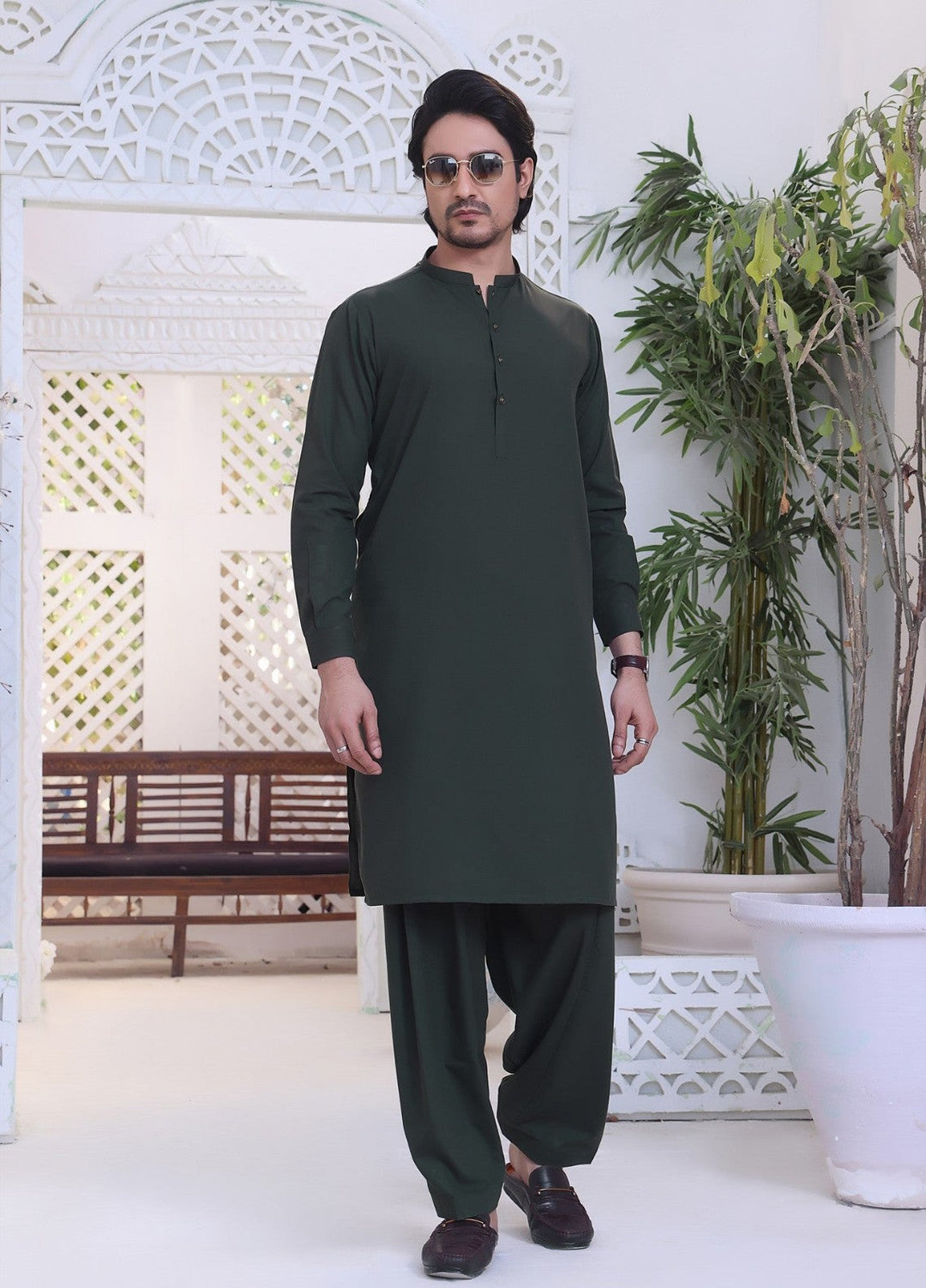 TGM Men RTW Textured Blended 3 Piece Suit Basil Green Festive Collection