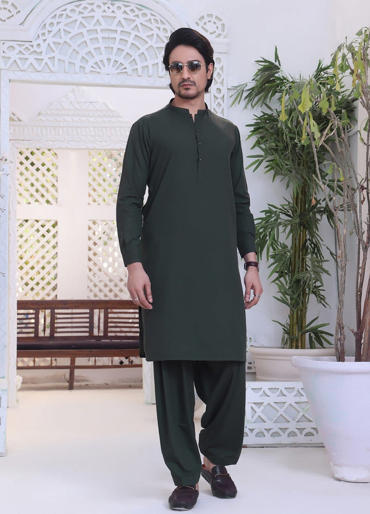 TGM Men RTW Textured Blended 3 Piece Suit Basil Green Festive Collection