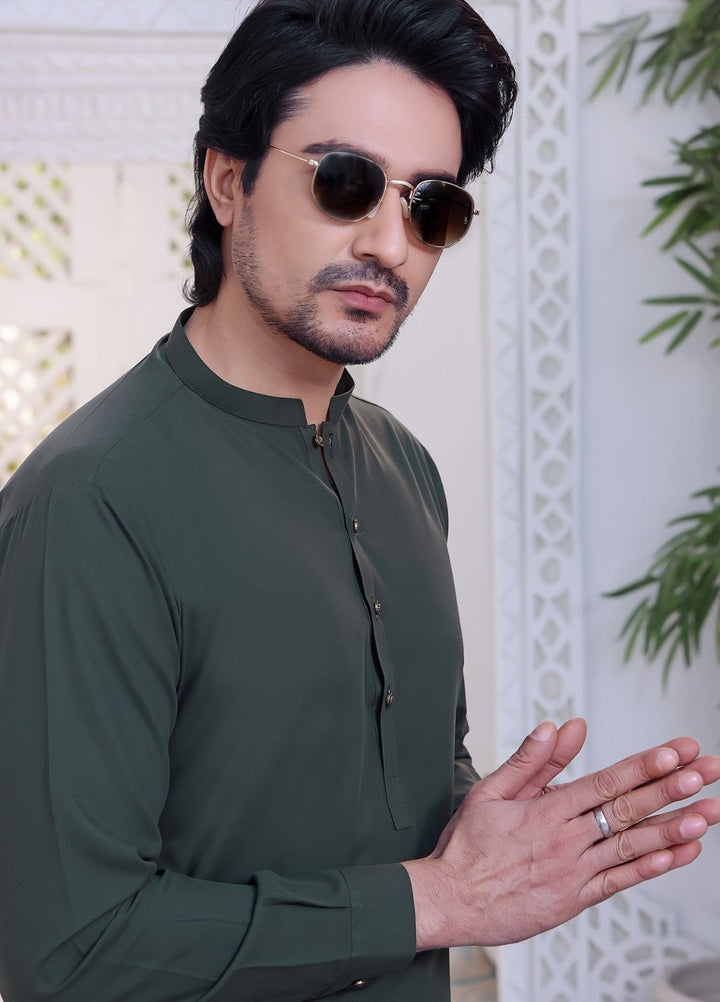 TGM Men RTW Textured Blended 3 Piece Suit Basil Green Festive Collection