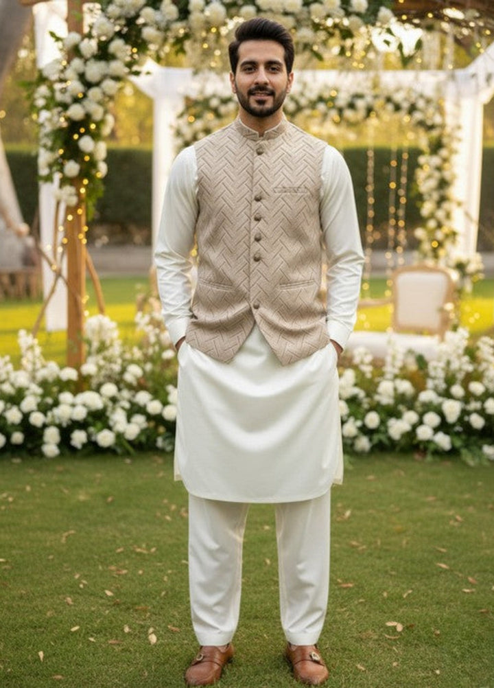 TGM Men RTW Solids Blended 3 Piece Suit Regal Dune Festive Collection