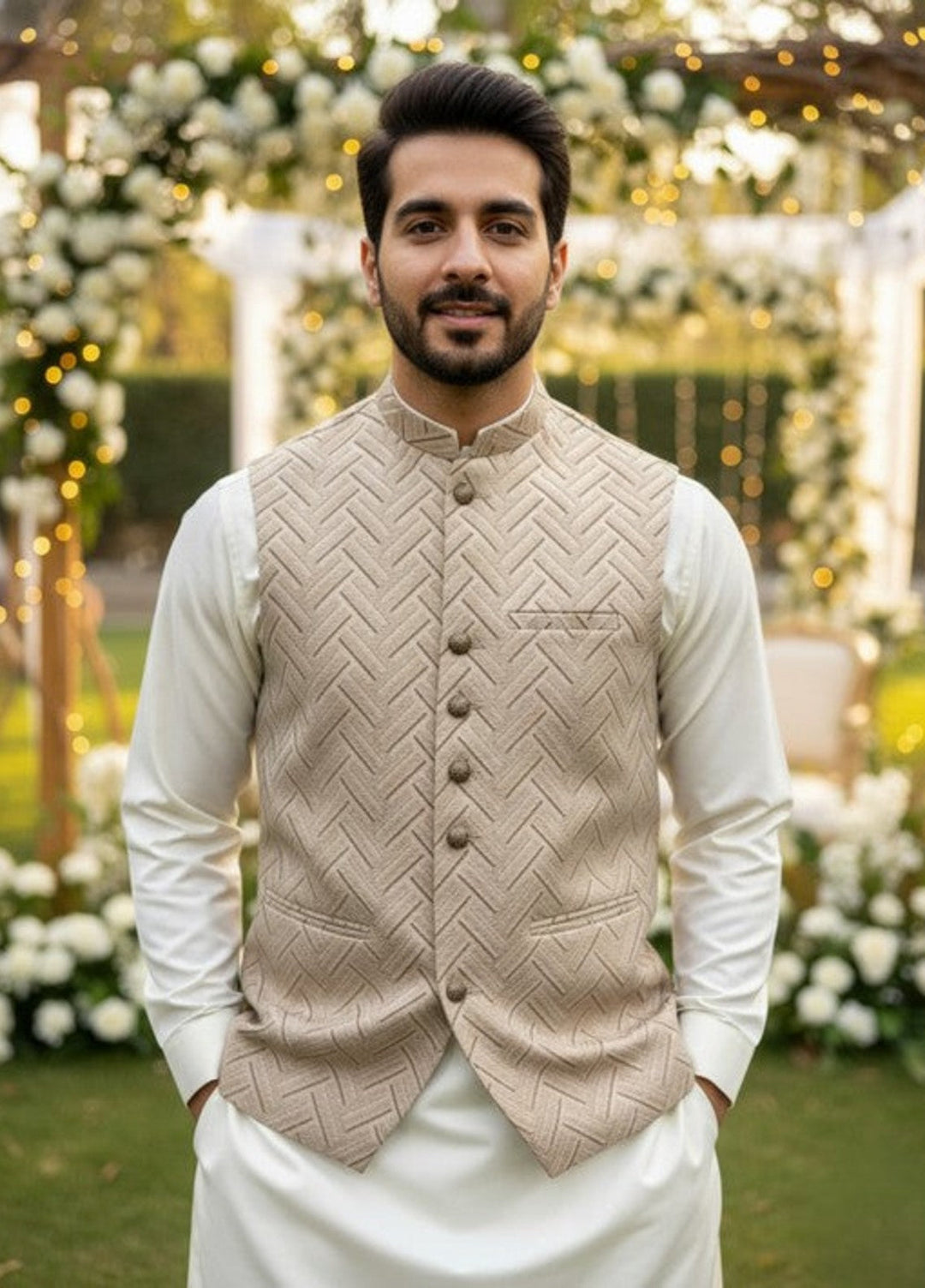 TGM Men RTW Solids Blended 3 Piece Suit Regal Dune Festive Collection