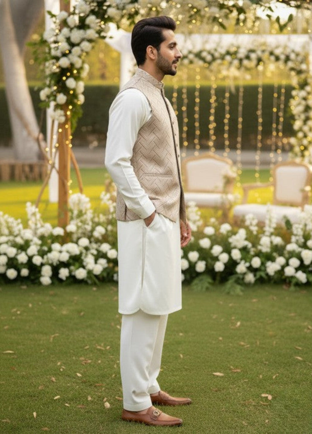 TGM Men RTW Solids Blended 3 Piece Suit Regal Dune Festive Collection