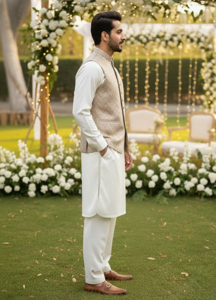 TGM Men RTW Solids Blended 3 Piece Suit Regal Dune Festive Collection