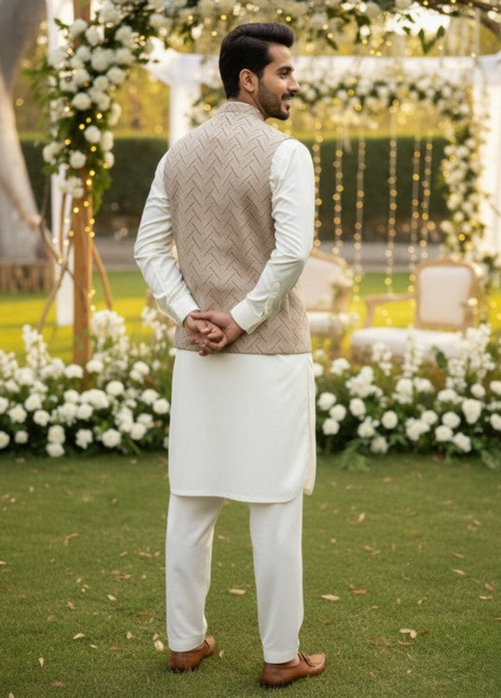 TGM Men RTW Solids Blended 3 Piece Suit Regal Dune Festive Collection