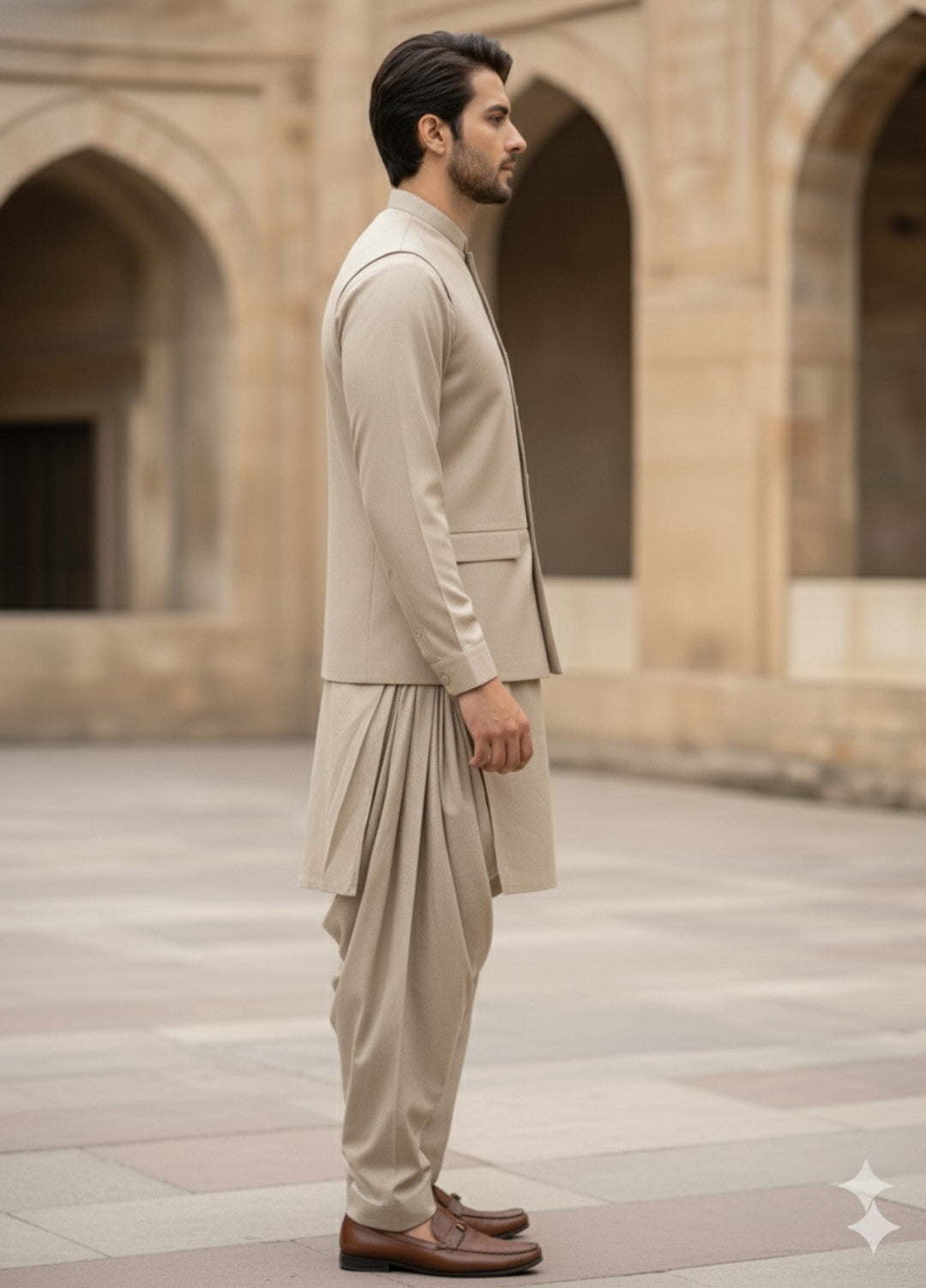 TGM Men RTW Solids Blended 3 Piece Suit Sahara Beige Prestige Festive Collection